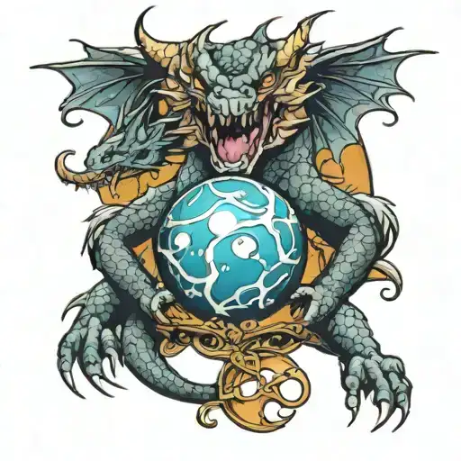 dragon holding orb tattoo design idea