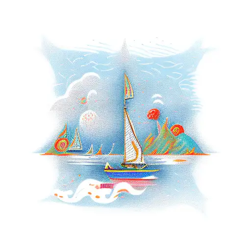 boat sail with elements reminiscent of freedom and family ties tattoo design idea