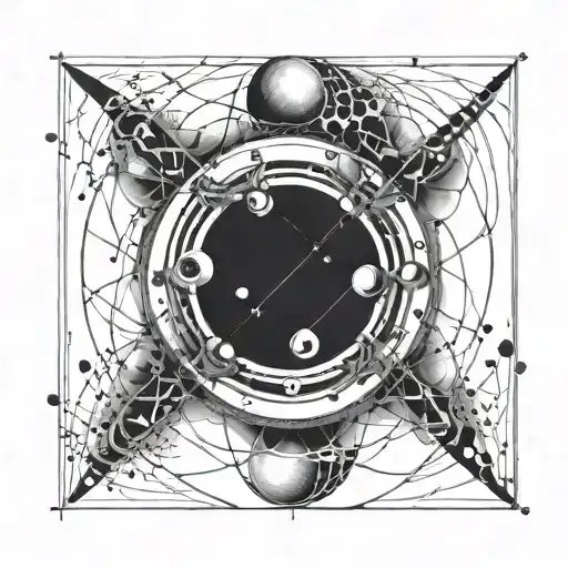 atomic structure around a black hole bending spacetime  tattoo design idea
