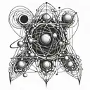 atomic structure around a black hole bending spacetime  tattoo design idea
