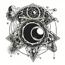 atomic structure around a black hole bending spacetime  tattoo design idea