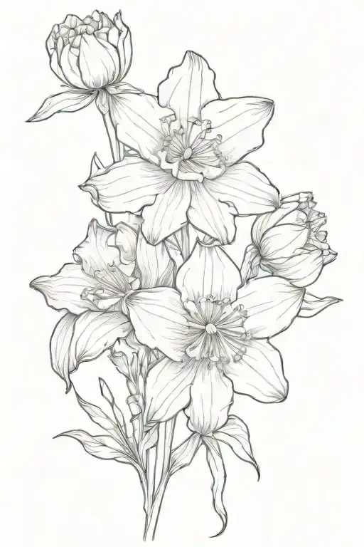 daffodil Daisy poppy morning glory flowers tattoo design idea