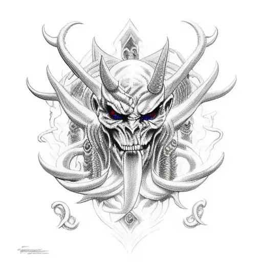Demon surrounded by angels tattoo design idea