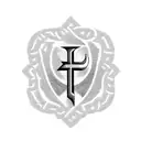 A blackwork design showcasing the Baylor University logo intertwined with a cross, representing the client's devotion to both education and faith. tattoo design idea