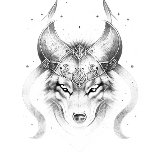 viking fantsy wolf tattoo design idea