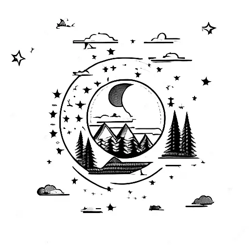 Night, Polarstar, Moon, Stars, Clouds, Child looking up, shadow  tattoo design idea