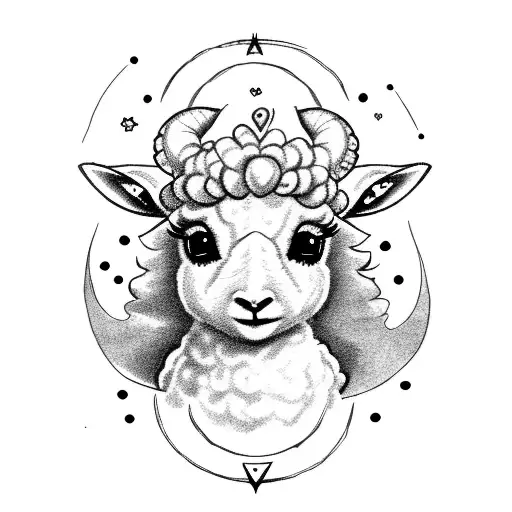 cute little lamb, hearts, stars tattoo design idea