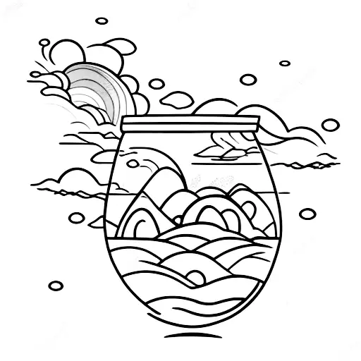 Paper boat inside a glass of wine with wave tattoo design idea