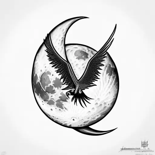 moon with pheonix with preying mantis  tattoo design idea