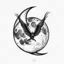 moon with pheonix with preying mantis  tattoo design idea
