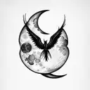 moon with pheonix with preying mantis  tattoo design idea