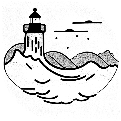 wave lighthouse  mountain tattoo design idea