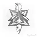 kunai with chain with music track tattoo design idea