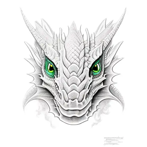 Dragon black and grey with green eyes tattoo design idea