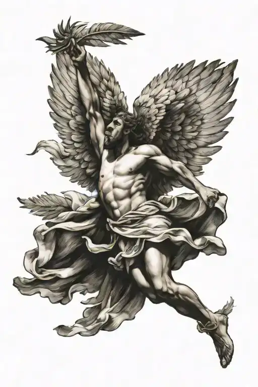 icarus falling angel with feathers flying tattoo design idea