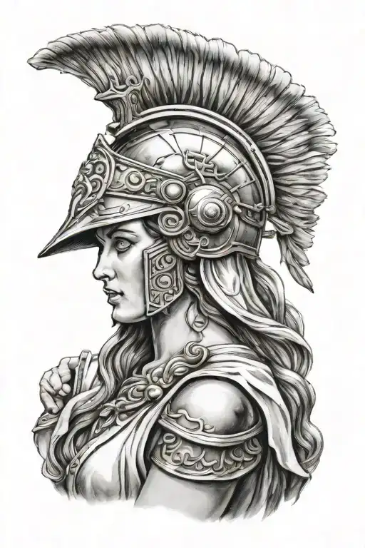 athena greek goddess with helmet half on  tattoo design idea