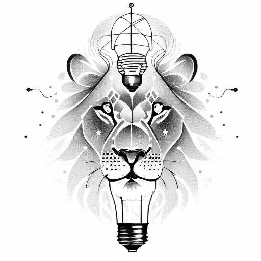 Create a tattoo of a lion with a glowing light bulb as its eye tattoo design idea