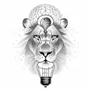 Create a tattoo of a lion with a glowing light bulb as its eye tattoo design idea