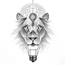 Create a tattoo of a lion with a glowing light bulb as its eye tattoo design idea