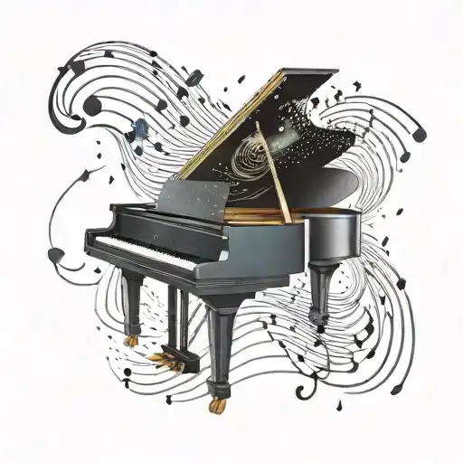 A piano with keys transforming into a galaxy, representing the endless creativity of music and space tattoo design idea