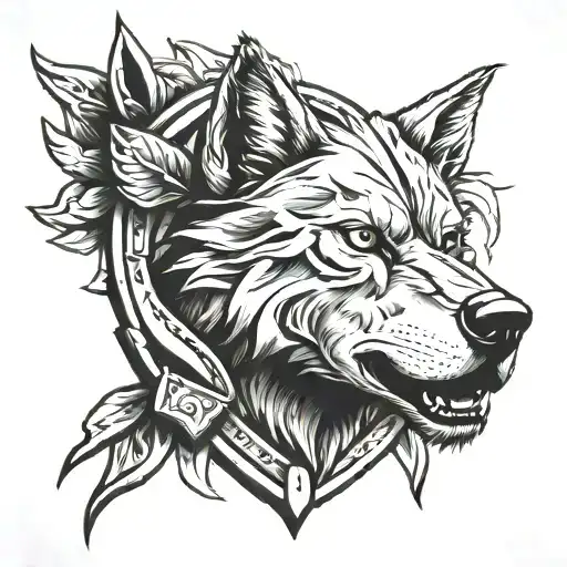 wolfs head on a spartan sheild tattoo design idea