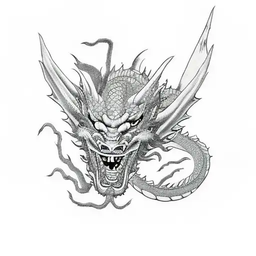 Dragon coming out from an oni mask  tattoo design idea