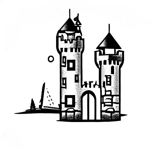 castle tower 2d  tattoo design idea
