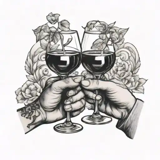 small tattoo friendship two pinky promise intertwined holding a wine glass and the other holding a carona bottle  tattoo design idea