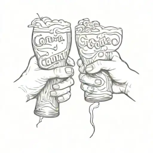 friendship two pinky promise intertwined one holding a a wine glass and the other holding a corona beer bottle  tattoo design idea