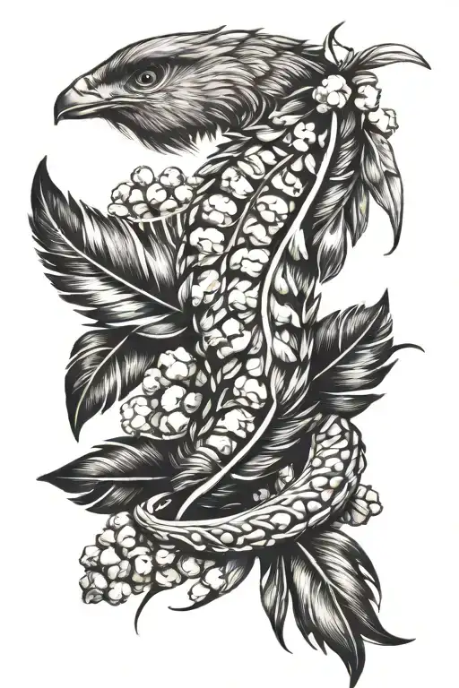 Hawk Feather + horse shoe + popcorn + acorn  tattoo design idea