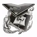 graduation cap open book infinity symbol intertwined   tattoo design idea