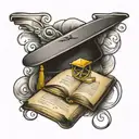 graduation cap open book infinity symbol intertwined   tattoo design idea