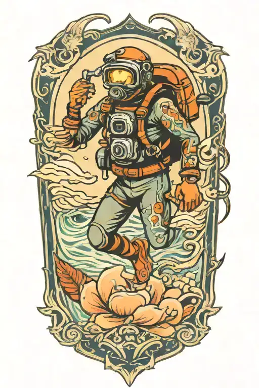 American traditional tattoo style  scuba diver tattoo design idea