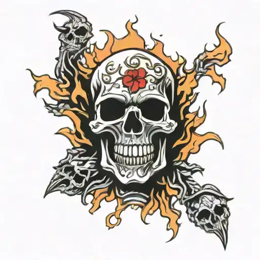 flaming zombie skull tattoo design idea