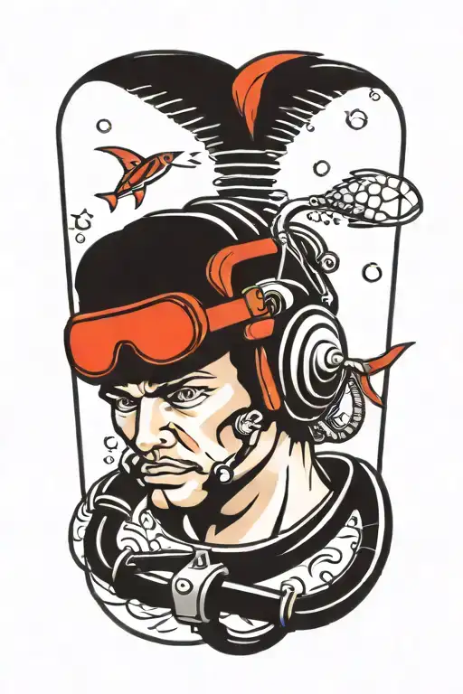 scuba diver face in sailor jerry style tattoo design idea