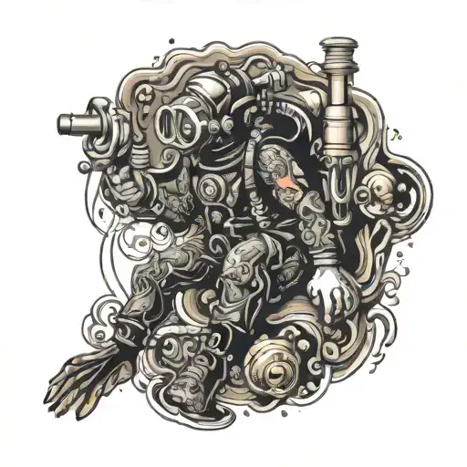 scuba diver in American traditional tattoo style flash art tattoo design idea