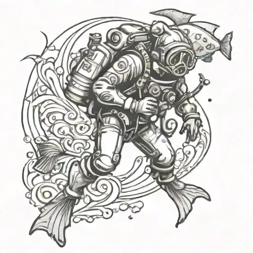 classic scuba diver exploring the depths tattoo design idea