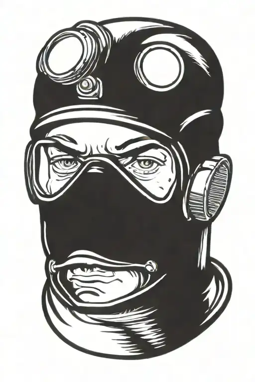 modern scuba diver face looking straight ahead tattoo design idea