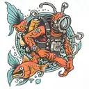 scuba diver in American traditional tattoo style flash art tattoo design idea
