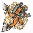 scuba diver in American traditional tattoo style flash art tattoo design idea
