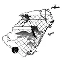 A creative interpretation of the Jamaican map with a portrait of your grandma and the words 'Grandma B' incorporated tattoo design idea