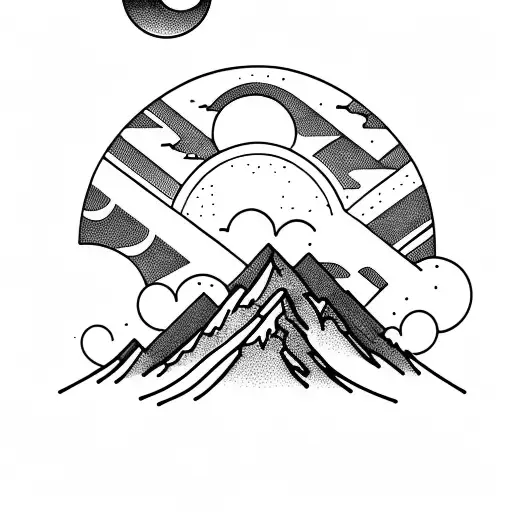 mountain with river and moon tattoo design idea