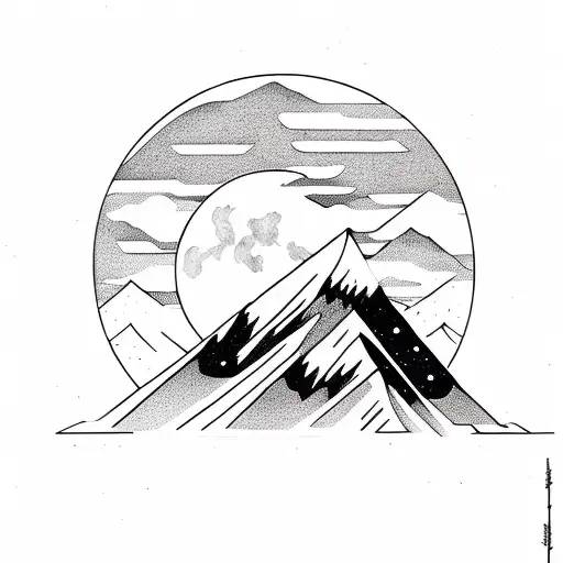 forest mountain river and moon tattoo design idea
