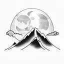 mountain with river and moon tattoo design idea