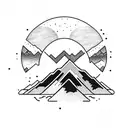 mountain with river and moon tattoo design idea