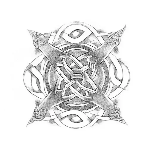 A tattoo design of a Celtic knotwork design representing eternal love and loyalty, with a yin-yang symbol in the center representing balance between light & dark tattoo design idea