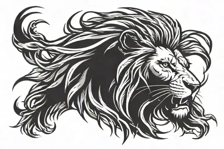 Create a black and white tattoo stencil design of a lightning bolt with a lion's head inside. The lion's head should be  tattoo design idea