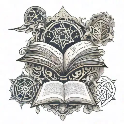 A reading-themed tattoo incorporating symbols from Skyrim and Fallout, lord of the rings and mistborn tattoo design idea