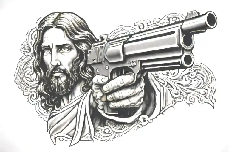 Jesus with 1911 gun tattoo design idea
