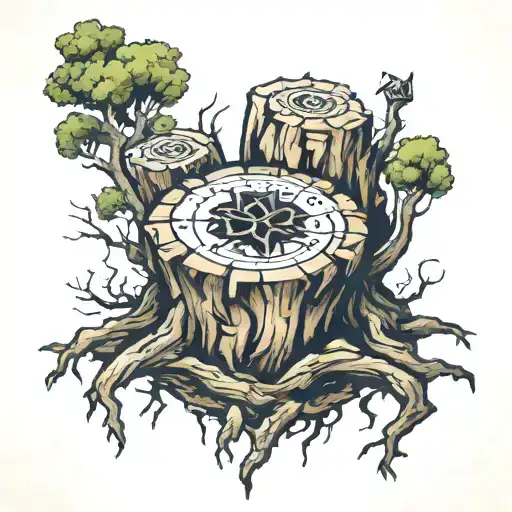 tree stump, in God we trust  tattoo design idea